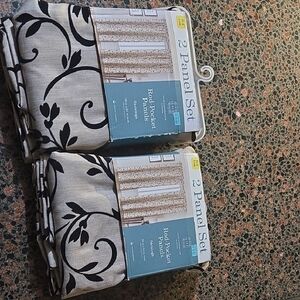 Home Essentials Black Scroll Pattern Curtain Panels on Beige - 2 Pack